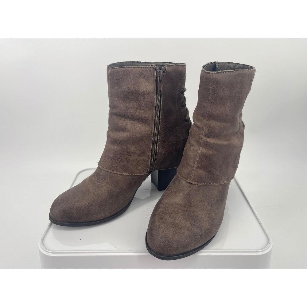 Fergalicious Trina Ankle Boots Womens 8M Brown Corset Lace Up Block Heel Booties